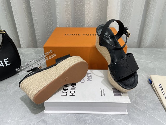 LV路易威登2022vs春夏巴黎代購最新爆款涼鞋系列 圓頭松糕麻繩水臺涼鞋 dx3406
